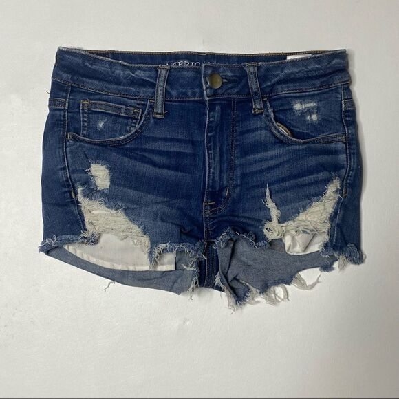 American Eagle | Factory Distressed Hi-Rise Shortie Shorts - Picture 1 of 4